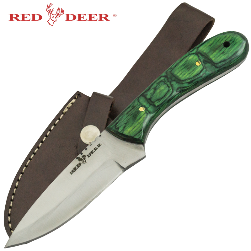 Red Deer Green Pakka Wood Handle Hunting Knife