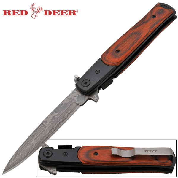 Red Deer Pakka Wood Handle With Damascus Steel Blade