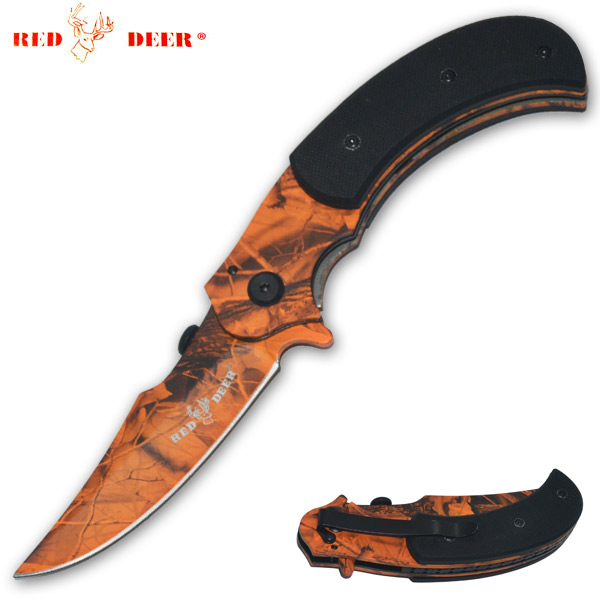 Red Deer Spring Assisted Outdoor Skinner Knife, Leaf Camo