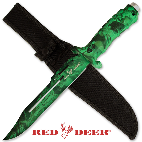 Red Deer Survival and Combat Hunting Knife - Green Leaf Camo RDX-692-JCA