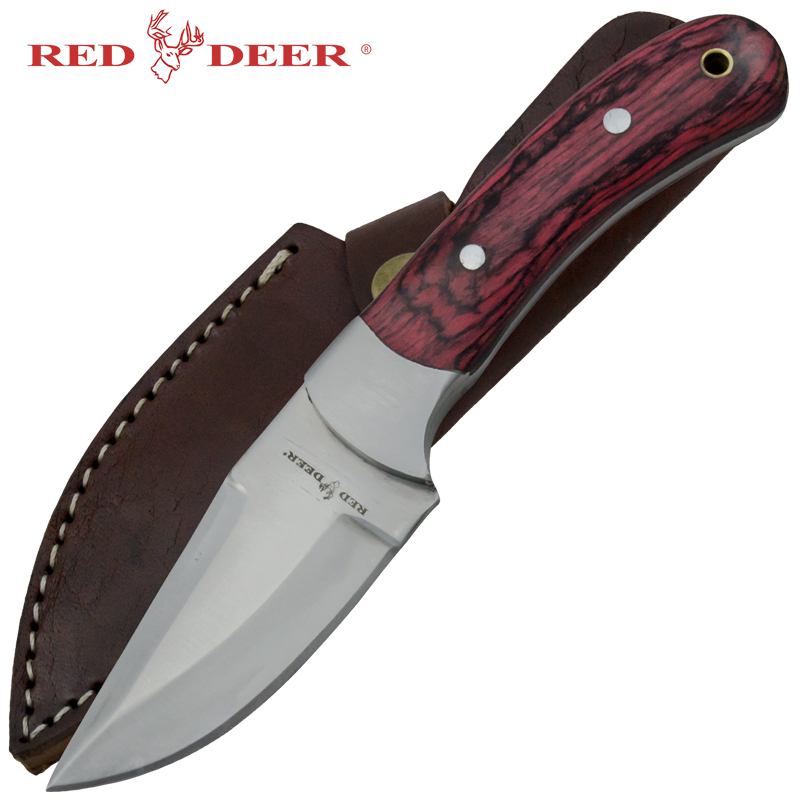 Red Deer Wooden Handle Hunting Knife, Red