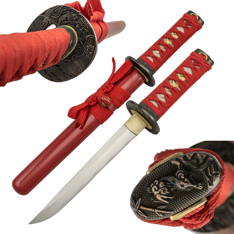 Red Hand Made Japanese Mini Katana Tanto Samurai Sword