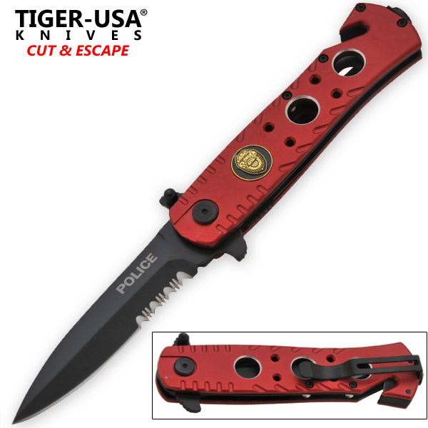 Red Police Tactical Spring Assisted Folding Knife-PD