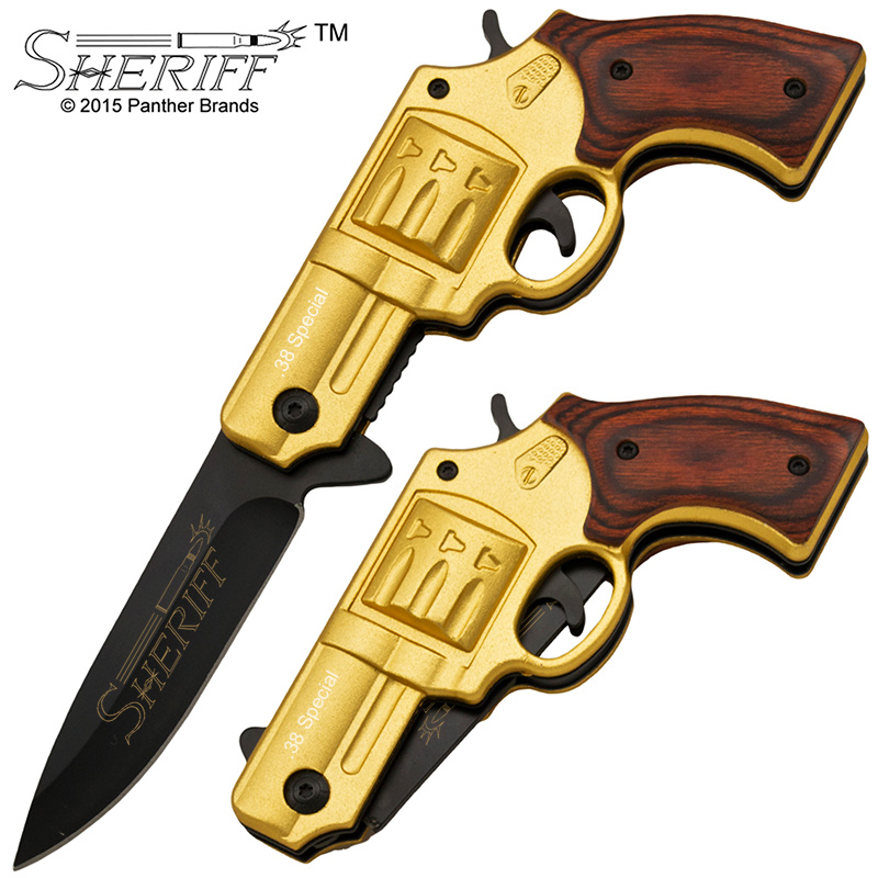 Sheriff .38 Special Revolver Knife, Gold