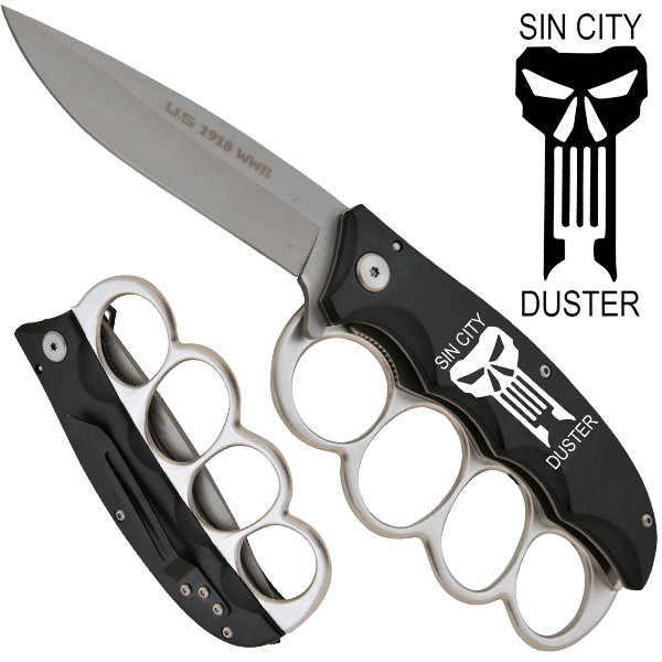 Sin City Duster Trencher's Extreme Spring Assisted Folder Knife, Black