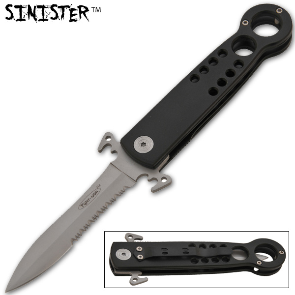 Sinister Spring Assisted Knife, Black/Silver