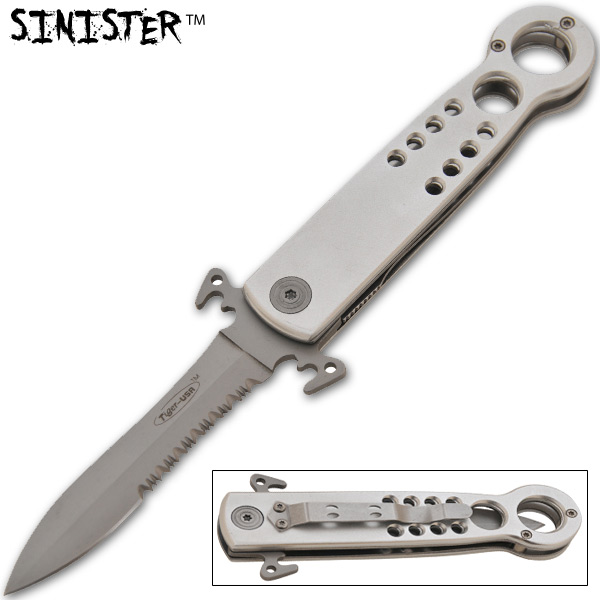 Sinister Spring Assisted Knife, Silver