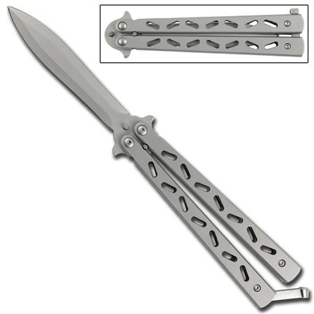 Spear Point Balisong Butterfly Knife - Silver