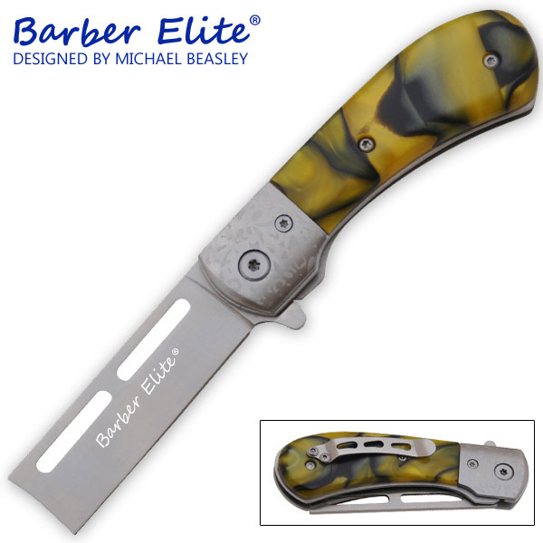 Spring Assisted Barber's Elite Straight Razor, Black & Yellow