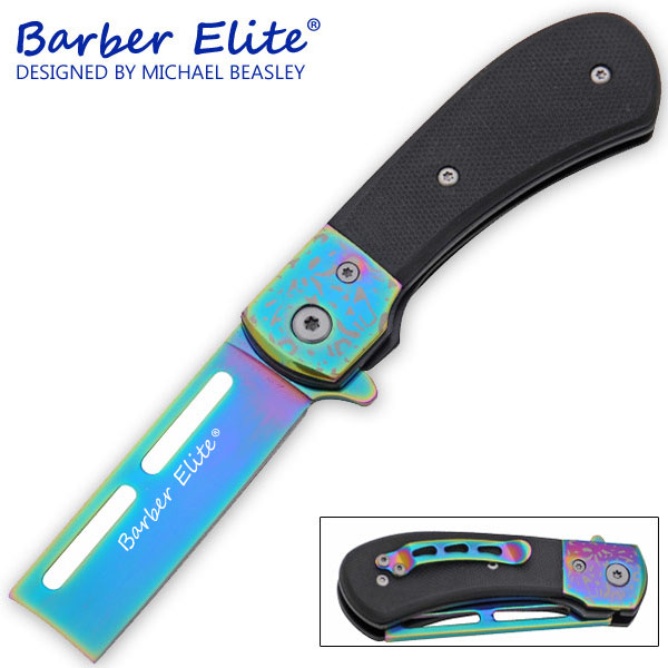 Spring Assisted Barber's Elite Straight Razor Rainbow