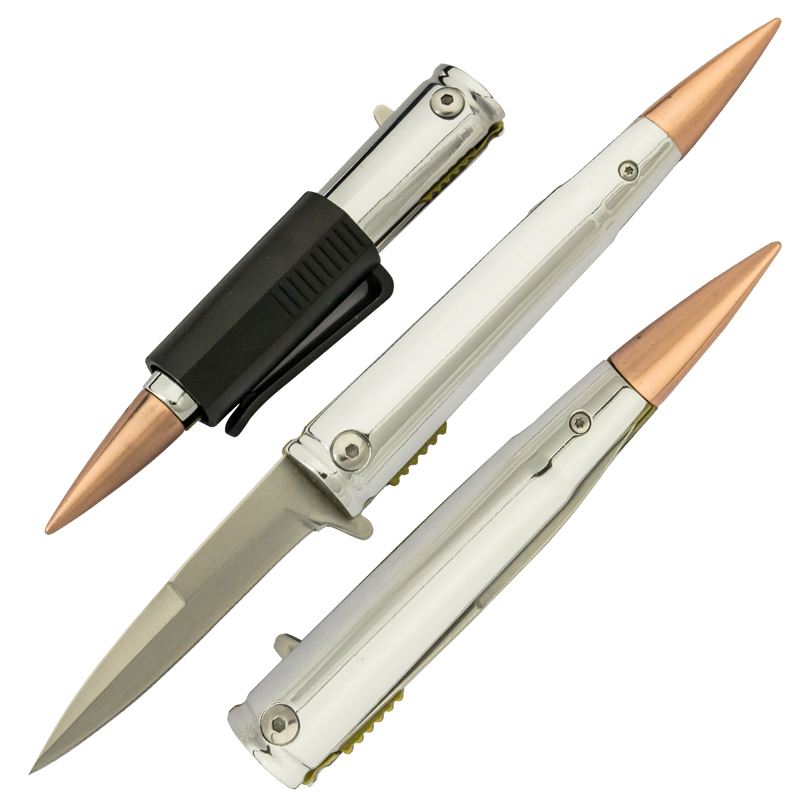 Spring Assisted Bullet Knife with Removable Pocket Clip