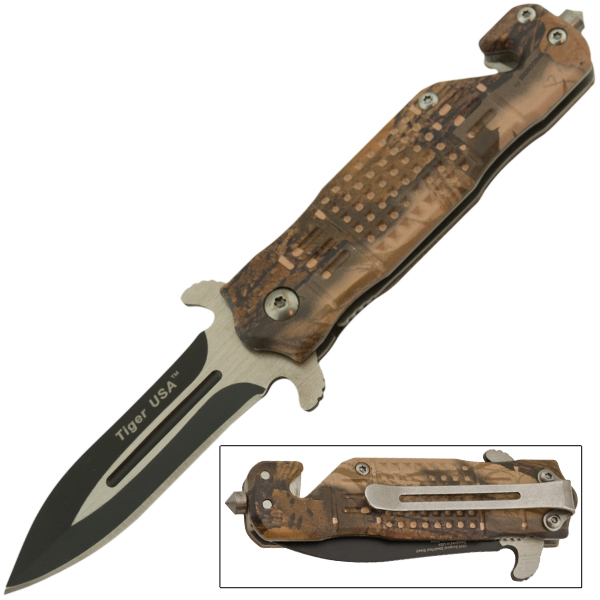 Spring Assisted Knife - Brown Tree Camo
