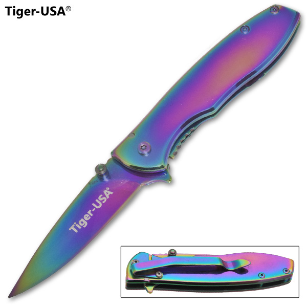 Spring Assisted Knife, Rainbow