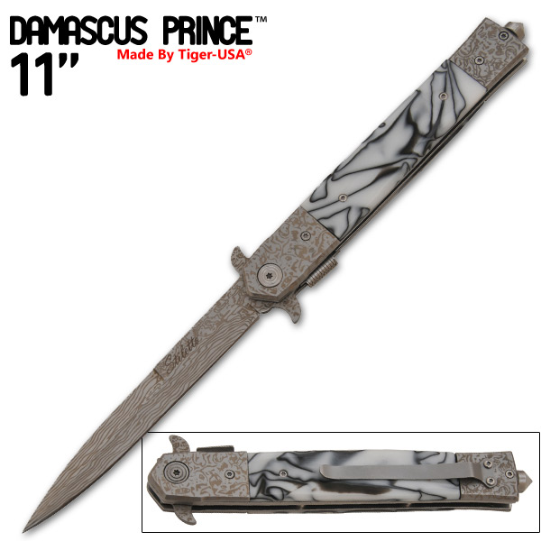 11 Inch "Damascus Prince" stiletto style Style Knife (B/W Swirl) IT-611-35