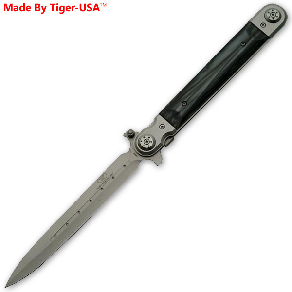 13 Inch stiletto style Style Giant Folding Knife W/Case - Dagger Style - Black/Silver L-225-GE