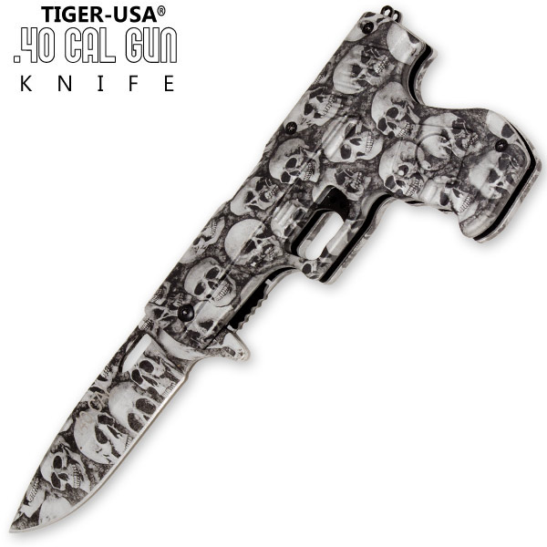 40 Cal Trigger Assisted Knife - Black & White Skulls PA0211-CM15