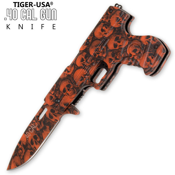 40 Cal Trigger Assisted Knife - Orange Camo Skull PA0211-CM16