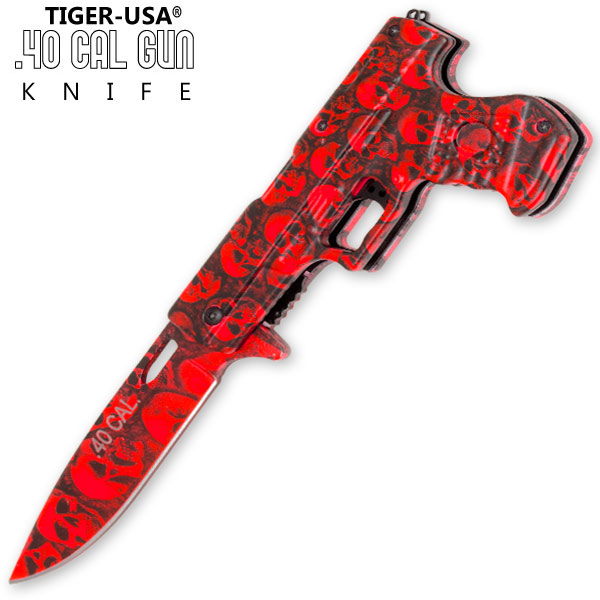 40 Cal Trigger Assisted Knife - Red Camo Skull PA0211-CM11