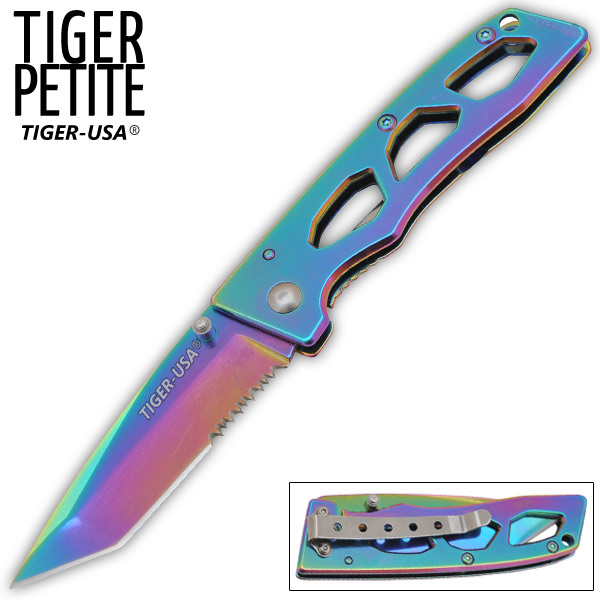 6.5 Inch Tiger-USA Folding Knife - Rainbow-2 K-264