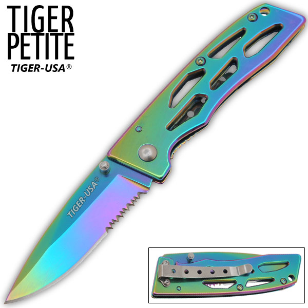 6.5 Inch Tiger-USA Folding Knife - Rainbow K-263