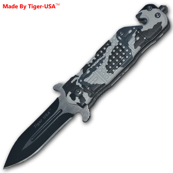 6 Inch TigerUSA Trigger Assisted Knife B/W Camo
