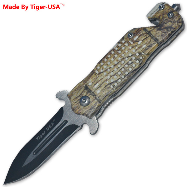 6 Inch TigerUSA Trigger Assisted Knife Green Tree Camo