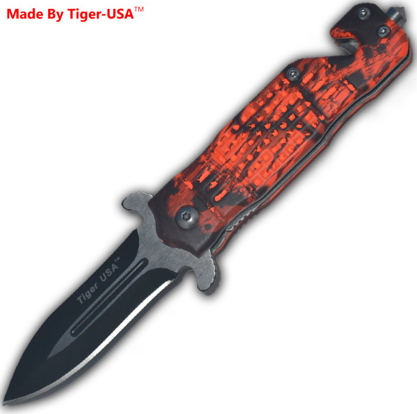 6 Inch Tiger-USA Trigger Assisted Knife - Orange Camo K-321