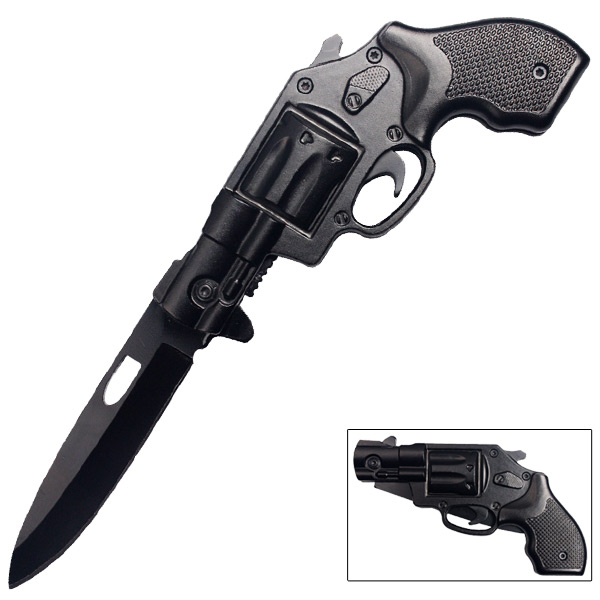 6 Shooter Revolver Pistol Trigger Assisted Knife Black