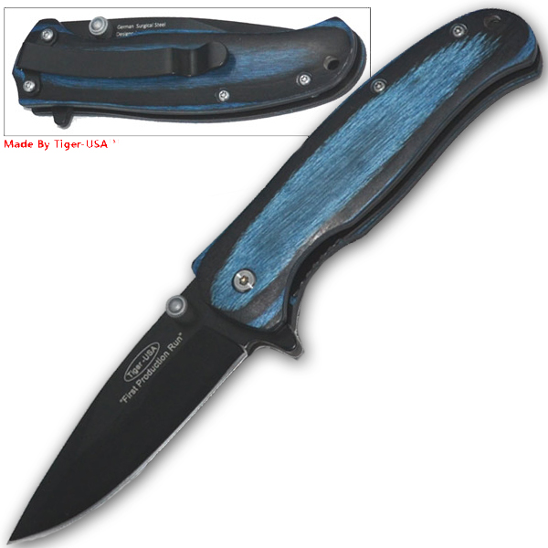 7 Inch "Blue Cat" 1045 Surical Steel Fancy Folding Knife W/Clip