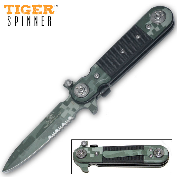 7 Inch Tiger-USA Dagger Style Trigger Assisted Folder - Digital Camo w/ G-10 P-108-CA1 