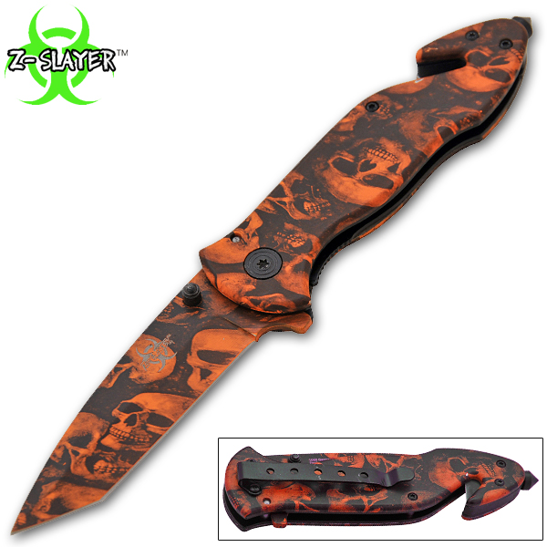 8.5 Inch Trigger Assisted Undead Slayer Knife - Orange Z-652-SK-OR 