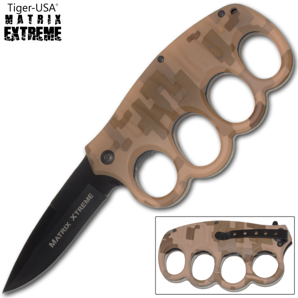 8 Inch Matrix Extreme Trigger Assisted Trench Knife (Desert Camo) K-14-BR