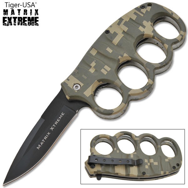 8 Inch Matrix Extreme Trigger Assisted Trench Knife (Green Digital Camo) K-14-DI