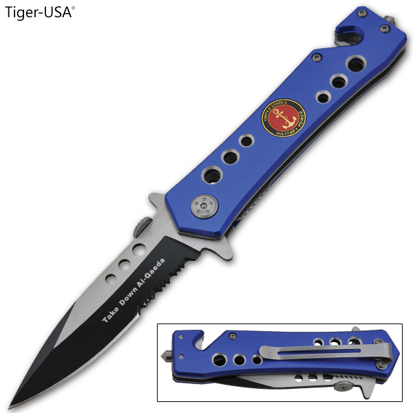8 Inch Military- Power Two-Toned Tactical Action Assisted Knife (Blue) K-109