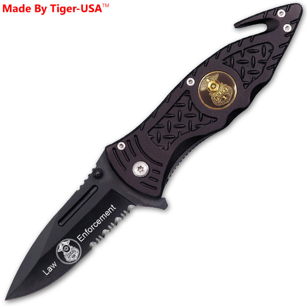 8 Inch Tactical Trigger Assisted Folding Knife Black Law Enforcement