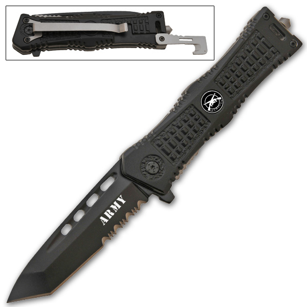 8 Inch Tanto Blade Trigger Assisted Knife Black CLD159