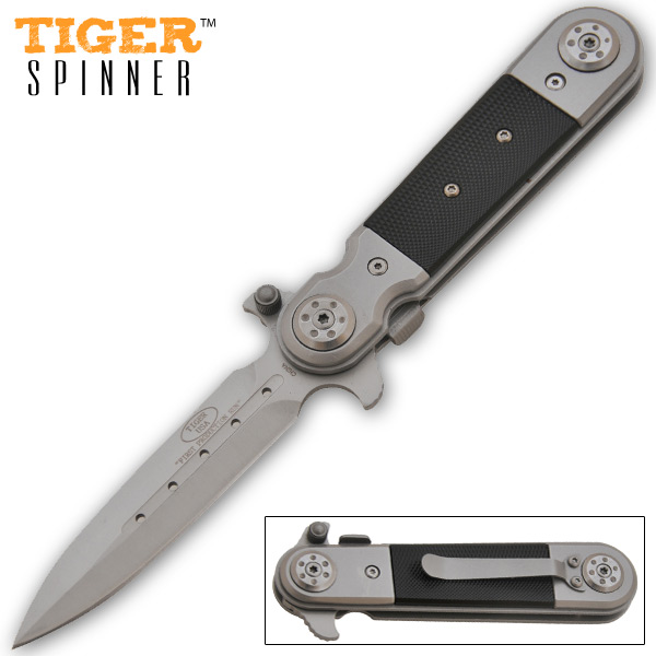 8 Inch Tiger-USA Dagger Style Trigger Assisted Folder - Silver w/ G-10 Handle P-107-SM