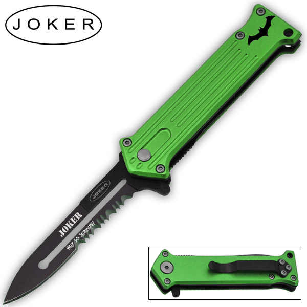 8 Inch Tiger-USA Joke Trigger Assisted Knife - Neon Green (Serrated) K-383-S