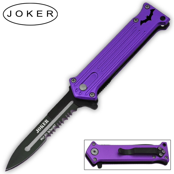 8 Inch Tiger-USA Joke Trigger Assisted Knife - Purple (Serrated) K-387-S