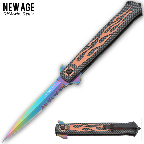 9.5 Inch Trigger Assisted stiletto style - Orange Flame K-228