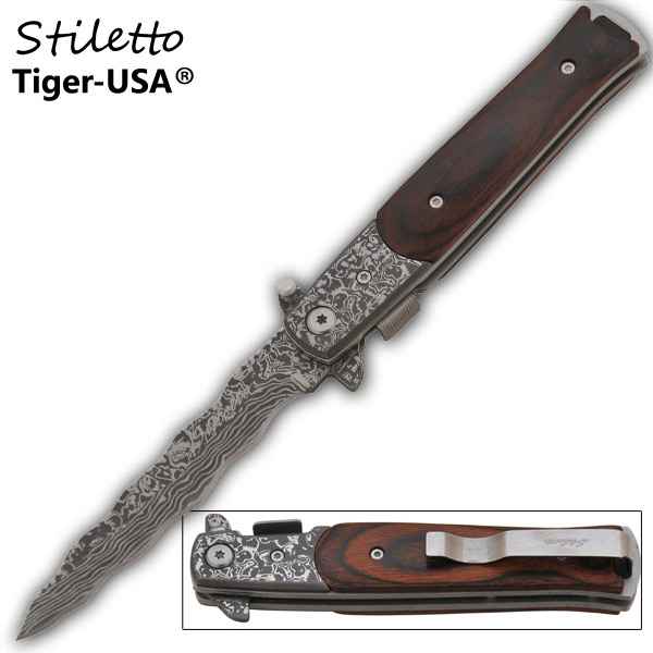 9 Inch Godfather stiletto style Kriss Blade Knife - Brown P-109-DPK-KR