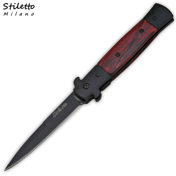 9 Inch stiletto style "Bliss" Trigger Assisted Knife - Midnight Red I-30-ME