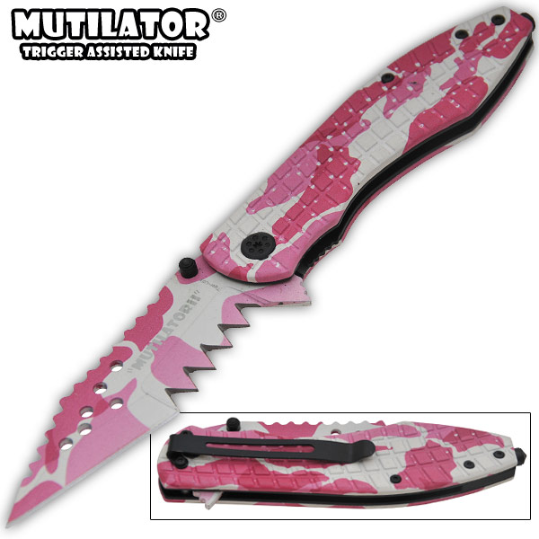 9 Inch The Mutilator II Trigger Assisted Knife - Pink Camo SX-2017