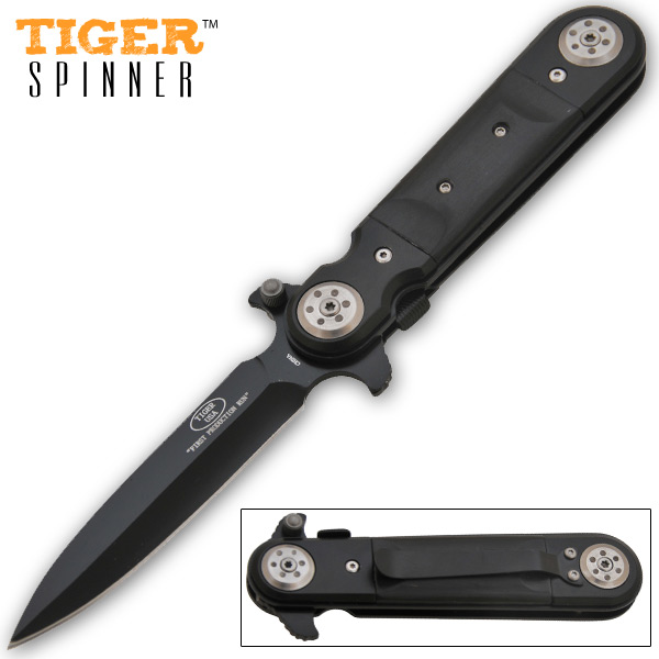 9 Inch Tiger-USA Dagger Style Trigger Assisted Folder - Black Pakka P-106-BK
