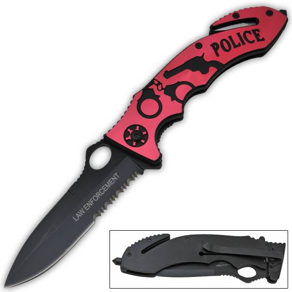 9 Inch Trigger Assisted Police Tactical Knife - Red K-166