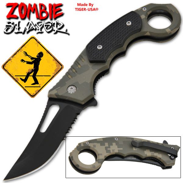 9 Inch "Undead Slayer" Trigger Assisted Folding Knife - Green PA-0187-CM1-GT
