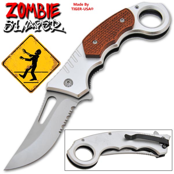 9 Inch "Undead Slayer" Trigger Assisted Folding Knife - Silver PA-0187-SL-OR