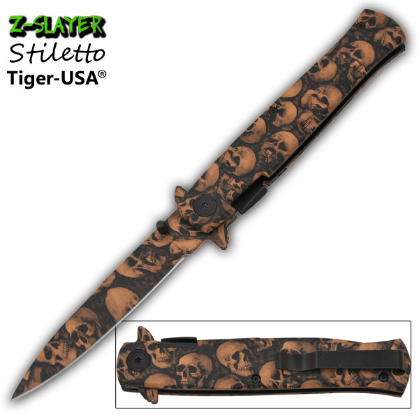 9 Inch Z-Slayer stiletto style Skull Undead Knife TF-797-MR