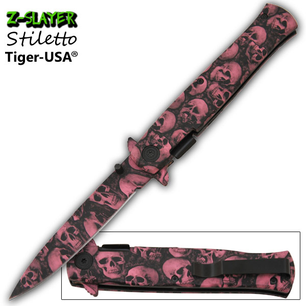 9 Inch Z-Slayer stiletto style Skull Undead Knife TF-797-PP