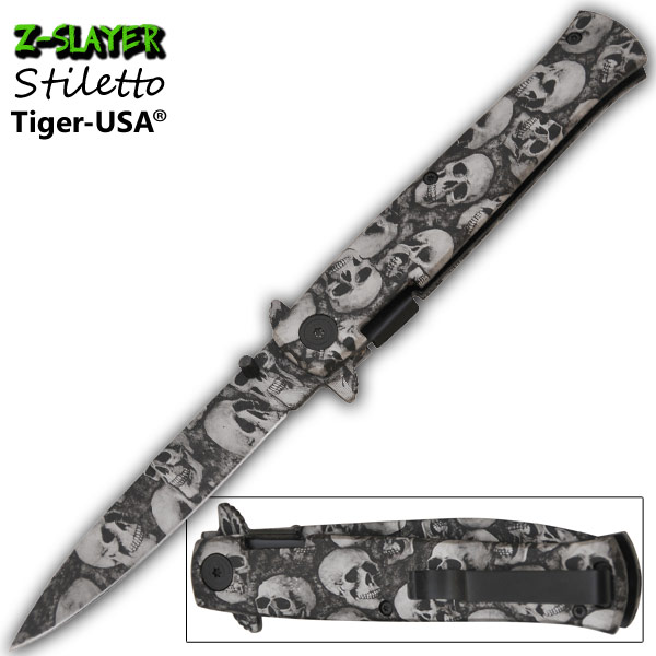 9 Inch Z-Slayer stiletto style Skull Undead Knife TF-797-SL